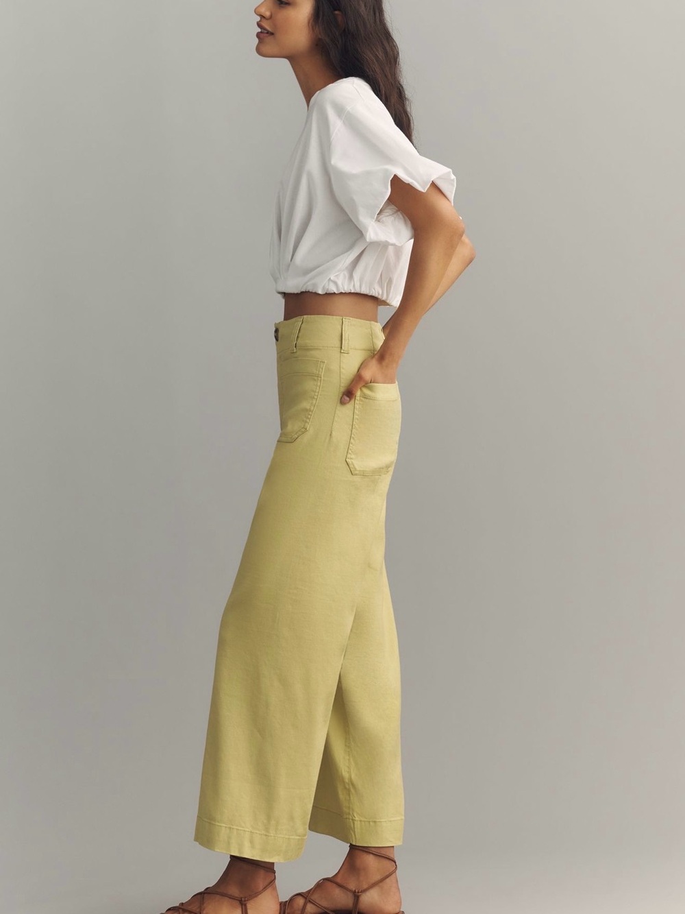Anthropologie Maeve Collette Wide-Leg High-Rise Cropped Pants Yellow 29 - Picture 3 of 12